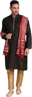 DUPATTA BAZAAR Men's Maroon Printed Silk Dupatta for Kurta/Sherwani/Achkan