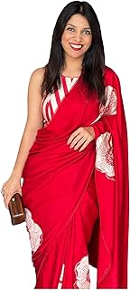 Sidhidata Women's Soft Satin Flower Printed Saree With With Unstitched Blouse Piece (Pradhya Red_Red_Free Size)