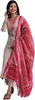 GoSriKi Women's Rayon Blend Embroidered Straight Kurta with Pant & Dupatta