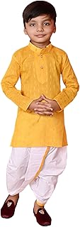 ELEGANT ATTIRE Kids Cotton Blend Ethnic Kurta Dhoti Set, Peacock Feather Print, Pack of 1, for Baby Boys Casual Party, Festival