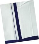 PRAKASAM COTTON FANTACY MEN'S WHITE DHOTI WITH BLUE BARDER (1.26 X 2.00 METER)