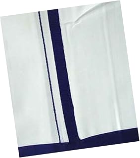 PRAKASAM COTTON FANTACY MEN'S WHITE DHOTI WITH BLUE BARDER (1.26 X 2.00 METER)