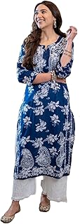 GoSriKi Women's Rayon Blend Chikankari Embroidered Straight Kurta