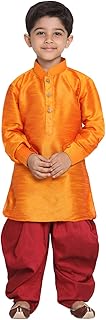 JBN Creation Vastramay Boy's Cotton Silk Blend Pathani Style Kurta and Patiyala Dhoti Set (Orange, 13-14 Years, VASnBUK001ORnCDMA)