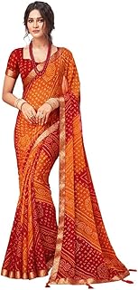 SIRIL Women's Bandhani Printed Chiffon Saree with Blouse