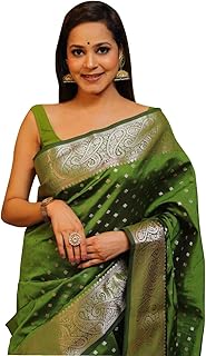 C J Enterprise Women's Banarasi Saree Pure Kanjivaram Style Silk Saree With Blouse Piece for Wedding (KeriButti-51)