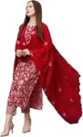 GoSriKi Women's Cotton Blend Printed Straight Kurta with Pant & Dupatta