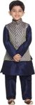 JBN Creation Boys Silk Blend Kurta Pyjama Jacket Set - Elegance for Festivals | Banarasi Jacquard Modi/Nehru Jacket and Kurta Pyjama Set |Traditional Attire with Embroidered Jacket for Kids