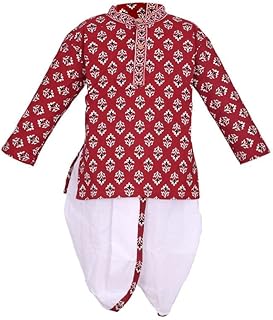 Zingle Boy's Cotton Kurta with Dhoti Set, Round Collar, Full sleves, Dhoti Set for Ethnic Wear.