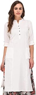 Pistaa's Women's Cotton Relaxed Fit Straight Solid Kurta With Two Patch Pockets