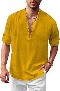 FINIVO FASHION Men's Solid Cotton Blend Straight Kurta Shirt, Regular Fit Full Sleeve Short Kurta Shirt