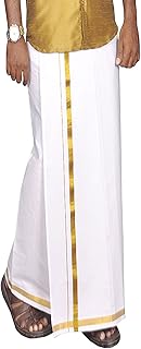 PRAKASAM COTTON Mens Single White Dhoti with Jari Border Single Dhoti (1.28X2.00 mtrs)