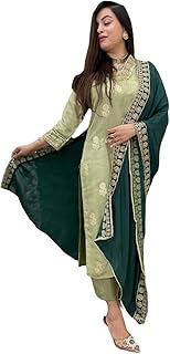 GoSriKi Women's Stylish Silk Viscose Kurta Set | Printed Straight Kurta with Pant & Dupatta | Festive Ethnic Set