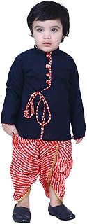 BownBee Ethnic Wear Cotton Kurta Dhoti Traditional Dress Set for Baby Boys, Front Open with Dori Pattern, Full Sleeves, and Round neck, Ideal for All Festivals