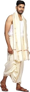 Rameshwaram Fabrics Exquisite Silk Pattu Panchalu: Unstitched Dhoti with Stole for men - Ideal for Pooja and Special Occasions