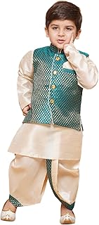 AJ DEZINES Kids Dhoti Kurta Set for Boys | Ethnic Wear for Kids | Cotton Full Sleeve Boy Ethnic Outfit | Kids Wear for Weddings & Festivals | Stylish Kids Boys Dress with Woven Waistcoat
