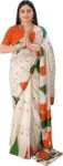 SIRIL Women's Pure Cotton Printed Ready to Wear Republic Day Tricolor Saree With Unstitched Blouse Piece