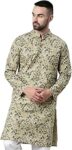 Majestic Man Men's Cotton Regular Fit Casual Mandarin Collar Ethnic Motifs Printed Long Regular Kurta