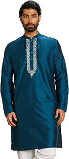 Amazon Brand - Symbol Men's Rayon Solid Festive Embellished Long Kurta-Regular Fit (Available in Plus Sizes)