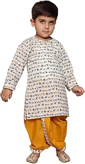 AJ DEZINES Kids Pure Cotton Full Sleeve Animal Printed Dhoti Kurta Set for Boys - Ethnic Wear | Traditional | Festival Wear for boys - Regular Fit