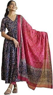 Nermosa Women Printed Anarkali Kurta and Pant Set with Dupatta