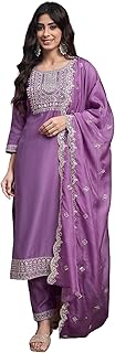 Alvami Women Embroidered Straight Kurta and Pant Set with Dupatta