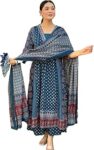 KLOSIA Women Rayon Printed Flared Anarkali Kurta And Pant With Dupatta Set