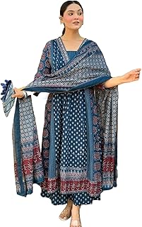 KLOSIA Women Rayon Printed Flared Anarkali Kurta And Pant With Dupatta Set
