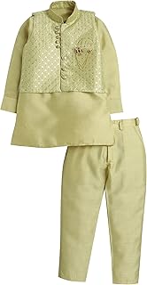 AHHAAAA Kids Ethnic Cotton Silk Blend Nehru Modi Jacket Kurta & Pyjama Set for Boys 8104