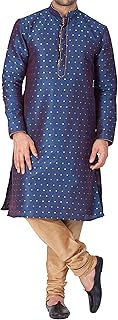 VASTRAMAY Men Silk Blend Solid Vm Egyptian Kurta Pyjama Set - Classic Ethnic Attire For Timeless Style And Cultural Celebrations | Jacquard Woven Zari Work With Shimmer Piping Full Sleeves Kurta