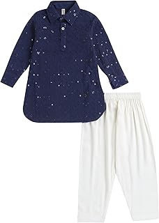 The Magic Wand Cotton Kurta Pajama For Kids Boy Pathani Suit Printed Traditional Party Ethnic Wear Full Sleeves Kurta & Salwar Set For Festivals