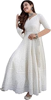 Yashika Kurta Ankle Length Women's & Girl's White Color Chikankari Long Kurti Gown(YS-K1113-XXL)