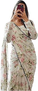 Sidhidata Women's Georgette Digital Printed Ready To Wear one Minute Saree With Unstitched Blouse Piece