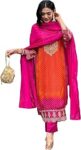 GoSriKi Women Rayon Blend Straight Embroidered Kurta with Pant & Dupatta