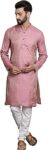 SOJANYA Men Silk Floral (Since 1958 Jacq Maroon Self Design Kurta & Off-White Churidar Pyjama Set