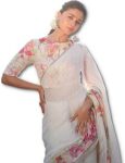Sidhidata Textile Women's Digital Floral Printed Pure Cotton Linen Saree With Unstitched Blouse Piece