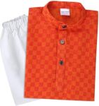 superminis Baby Boys Traditional Ethnic Wear Handloom Cotton Solid Pattern Kurta With White Pyjama Set