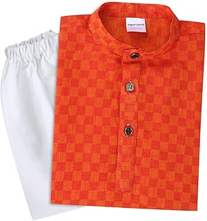 superminis Baby Boys Traditional Ethnic Wear Handloom Cotton Solid Pattern Kurta With White Pyjama Set
