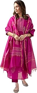 GoSriKi Women's Rayon Viscose Straight Printed Kurta with Pant & Dupatta
