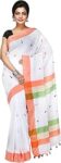PuJoy Women's Handloom Cotton Saree With Blouse Piece