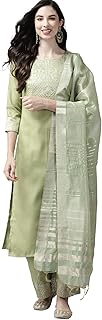 INDO ERA Women's Cotton Yoke Design Straight Kurta Pant with Dupatta Set