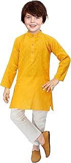 Boys Festive & Party Kurta and Pyjama Set (10-11 Years, Yellow)