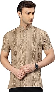 Majestic Man Men Slim Fit Ethnic Motifs Cotton Printed Half Sleeve Short Kurta