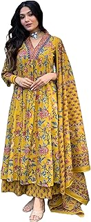 GoSriKi Women's Rayon Viscose Anarkali Printed Kurta with Palazzo & Dupatta
