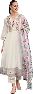 INDO ERA Women's Silk Blend Embroidered A-Line Kurta Pant with Dupatta Set