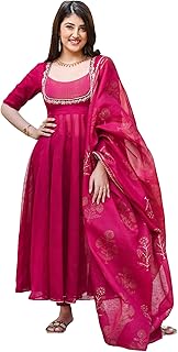 GoSriKi Women's Rayon Viscose Embroidered Anarkali Kurta with Pant & Dupatta