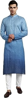 Vardha Men's Cotton Chikankari Embroidered Kurta with Full Sleeves and Knee Length Design and Elegant Sequence Work | Kurta for Men