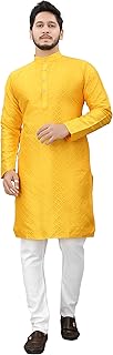 More & More Men's Premium Cotton Blend Jacquard Kurta | Ethnic Wear | Traditional Indian Festive Kurta | Comfortable Polycotton Blend | Stylish Casual and Wedding
