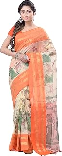 dB DESH BIDESH Women's Shakuntala Design Printed Tant Handloom Pure Cotton Saree Without Blouse Piece