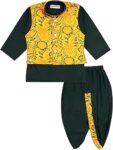 superminis Boys' Cotton Dhoti Kurta Set with Jacket - Floral Printed, Round Collar, Full Sleeves, Front Buttoned Kurta Set for Ethnic Wear